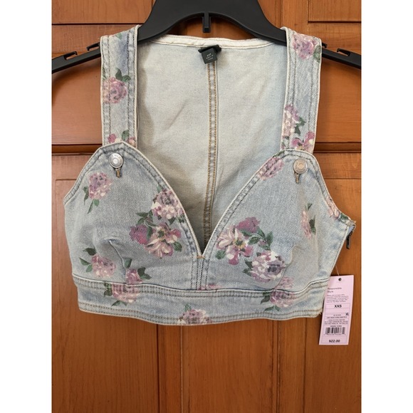 Wild Fable Women's Cropped Floral Denim Vest-Light Wash-Size XXS NWT - Picture 3 of 7